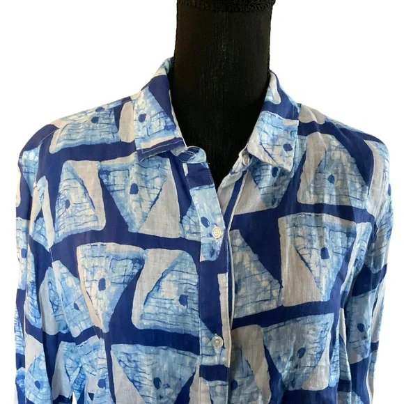J. McLaughlin 100% Linen Blue Abstract Print Button Front Shirt Size L - Picture 3 of 8